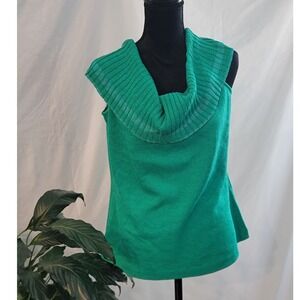 St John Sport Emerald Green Wool Blend Sleeveless Cowl Neck Knit Top Large